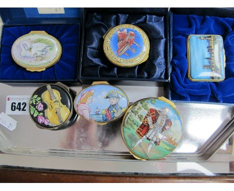 A Crummles Enamel Circular Lidded Trinket Box, painted with Henry VIII, limited edition No. 59/950, 6cm diameter (unboxed); a