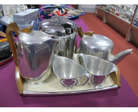 A Vintage Picquot Ware Four Piece Tea Set, complete with matching tray; a modern ice bucket.