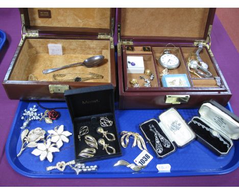 A Hallmarked Silver Accurist Ladies Marcasite Set Cocktail Style Wristwatch, in box, similar style drop earrings, further lad