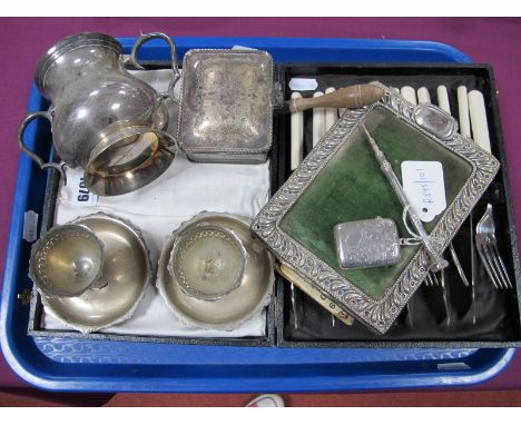 A Hallmarked Silver Vesta Case, leaf engraved, a decorative sliding pencil, a hallmarked silver mounted photograph frame (dam