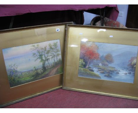 Yoshipa Watercolour of a River Scene With Houses, in the foreground and background, signed bottom left, Yamanoi? Watercolour 