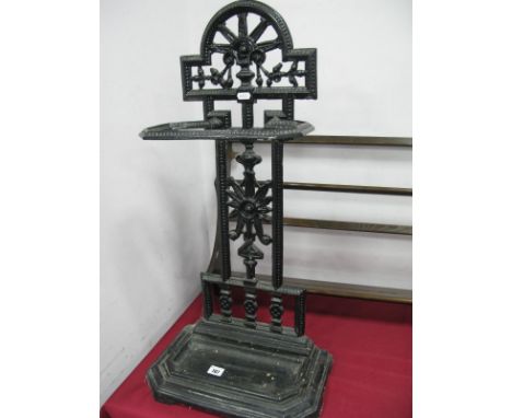 A XIX Century Black Painted Cast Iron Stick/Umbrella Stand, with drip tray.