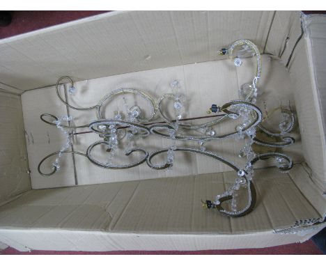 Continental Gilded Three Branch Wall Light, with C scroll decoration with glass drops.