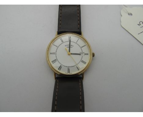 Rotary: A Modern Gent's Wristwatch, the signed dial with Roman numerals and date aperture, case back stamped "9k Godl", to la