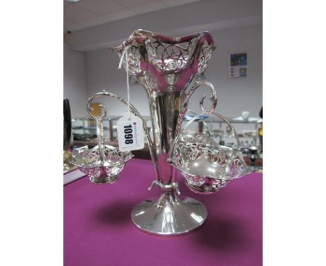 A Decorative Hallmarked Silver Three Branch Epergne Centrepiece, MB Ltd, London of tapering cylindrical form with wide flared
