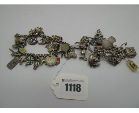 A Charm Bracelet, suspending numerous novelty charm pendants, including carriage, dog, dragon, St.  Christopher, ship, bible,