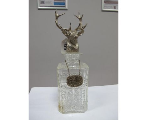 A Modern Cut Glass Decanter, with hallmarked Silver Stopper as A Stag, G&amp;Sns, London 1991, overall height 33cm, with a ha