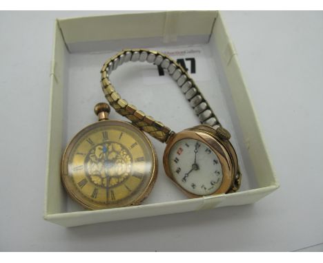 A 9ct Gold Cased Ladies Wristwatch, the unsigned white dial with Arabic numerals, in textured circular case, to later expandi