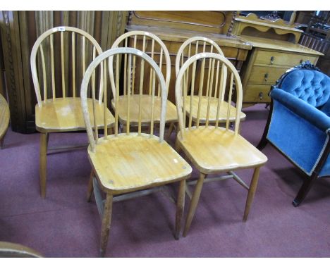 Five Ercol Hoop Back Dining Chairs, with spindle supports and 'H' stretchers. (5)