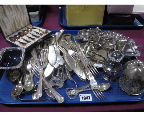 A Set of Six Danish Enamel Coffee Spoons, stamped "Sterling 925S", together with assorted plated cutlery, tea strainer, toast