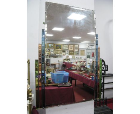 Art Deco Bevelled Wall Mirror, with rectangular centre panel flanked by graduated coloured strips, 92cm high.