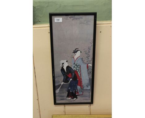 Three Japanese prints of geishas, 21" x 8"