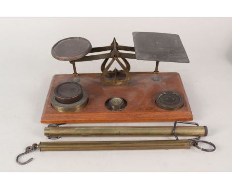 Postal scales and weights plus two Salter spring balances