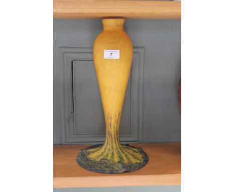 A French Art glass vase, yellow and blue mottled with exaggerated base, height 15"