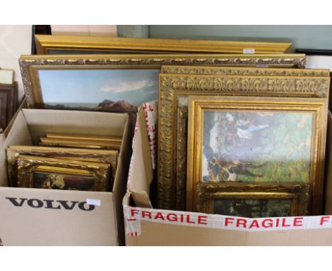 Various horse, wildlife and topographical prints (two boxes)
