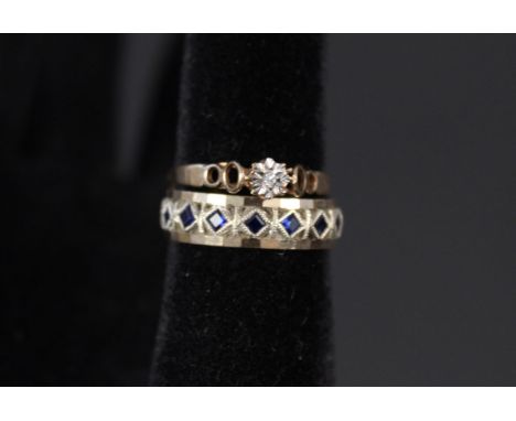 A 9ct gold sapphire set full eternity ring together with a 9ct gold illusion set diamond ring