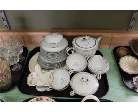 A Noritake Lucille part tea set, cut glass decanter plus other items (two trays)