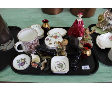 A Royal Worcester figurine, Grandmothers Dress and Beswick dogs, Hummel figurines plus other china etc