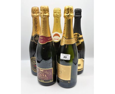 ( 5  BOTTLES IN LOT) MARKS AND SPENCER BRUT CAVA, CAVA CONTEVEDO, CHANTERELLE DEMI SEC, ASTI SPUMANTE DEMI SEC, SPARKLING WIN