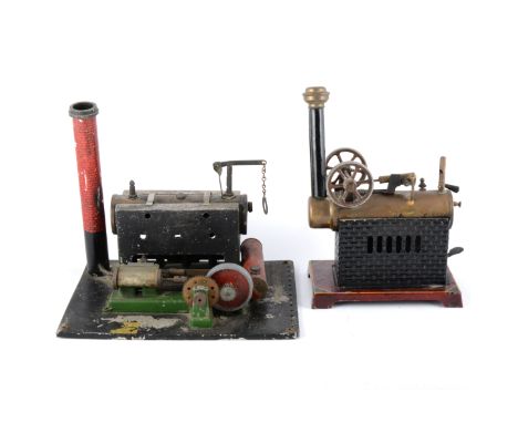 Two early live steam stationary engines, both with horizontal boilers, one with single cylinder engine, along with an early w