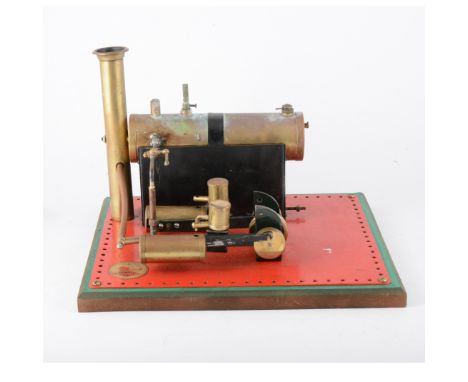 Bowman stationary engine model live steam plant, number M122, with horizontal boiler and twin cylinder engine, mounted on a w
