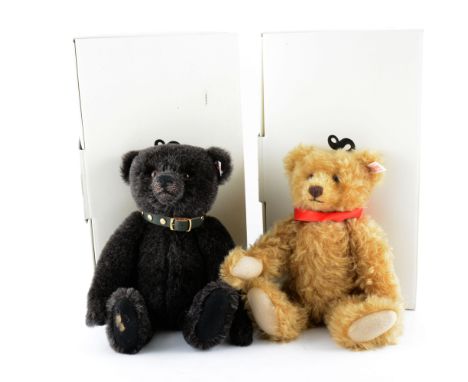 Modern Steiff '100 years of Steiff' bear, 28cm tall, in original box but no certificate, along with a Steiff 'Alpaca' black b