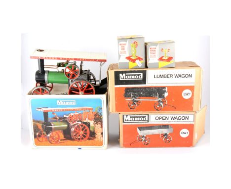 Mamod TE1A live steam traction engine, trailer and polishing wheel, all boxed. (3)