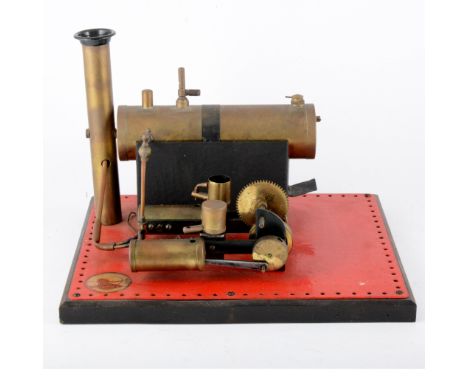 Bowman stationary engine model live steam plant, number M122, with horizontal boiler and twin cylinder engine, mounted on a w