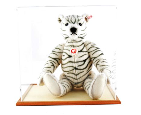 Modern Steiff Teddy bear 'Zebra' bear, 40cm tall, limited edition to 2009, no.491, with certificate and wood and perspex case