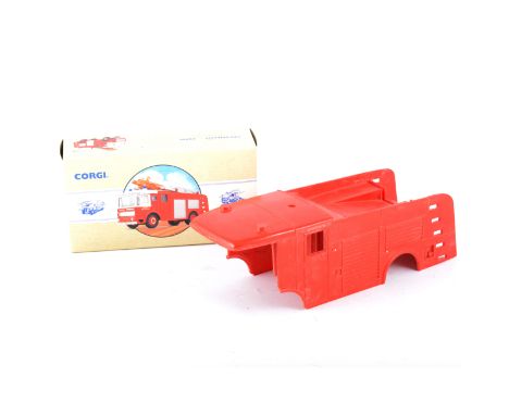 Corgi Toy model Ace Pump Cleveland, along with a working plastic proto-type model shell of the fire-engine, 28cm long.  Prove