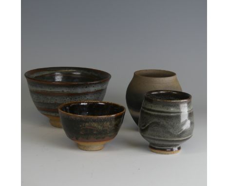 John Leach for Muchelney Pottery footed Bowl, with wax resist decoration, impressed marks to base, dated 1999, D 8cm x H9cm, 
