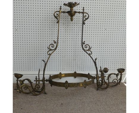 A large antique possibly 19th century French gilt metal Chandelier, two large scrolled branches each with three small branche