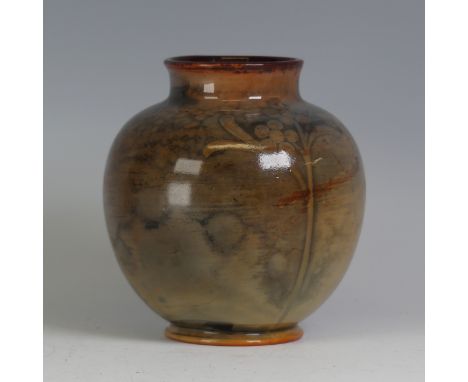 A Royal Worcester 'Sabrina Ware' Vase, decorated with silhouetted trees, under crystalised glaze, of globular form, factory m