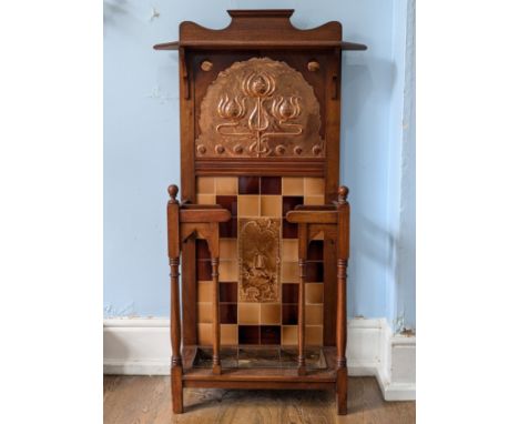 A Shapland &amp; Petter of Barnstaple Arts and Crafts tile backed umbrella / stick Stand, retailed by Liberty and co, model n