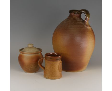 John Leach for Muchelney pottery Flagon, of classic toasted colouration, with loop handle and glazed mouth, dated 1994, impre