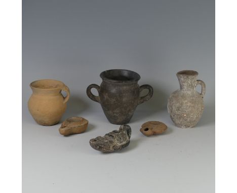 A quantity of Antiquities and later antiquity type Objects, to comprise two Roman pottery oil lamps, together with another, f