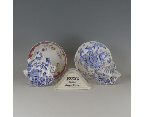 An early 20thC Meissen porcelain lobed Dish, with pink scale border and interior floral decoration, underglaze cross swords m