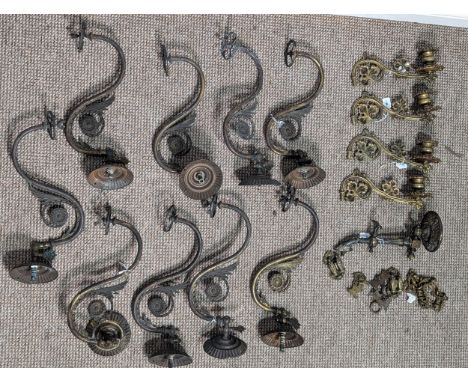 A set of four antique gilt metal chandelier Branches / Candlesticks, together with a set of nine candlestick wall Lights, and