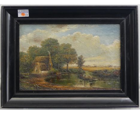 After John Constable (British, 1776-1837), The Hay Wain, oil on canvas, signed "H. Church", titled verso, 15cm x 23cm (6in x 