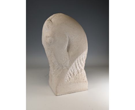 David Klein (British, b.1962), Equus, carved Portland stone sculpture of a horse head, signed "K", H:43cm (17in) x W:23cm (9i