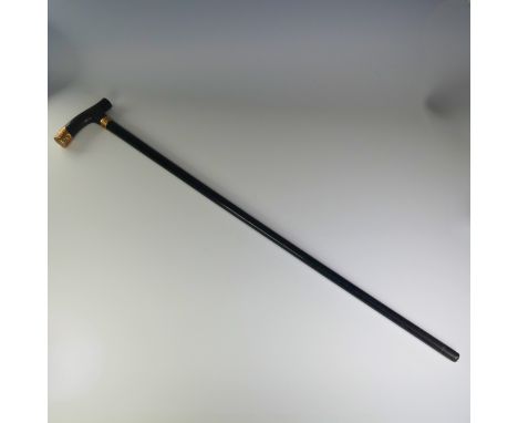 A George V 9ct gold mounted walking Stick / Cane, hallmarked London 1926, with shaped coromandel handle and ebonised shaft, L