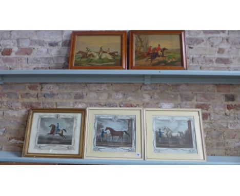 Five hunting racing prints, three after Spencer and two in maple frames