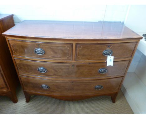 A 19th century mahogany bowfronted four drawer chest on splayed bracket feet - Height 86cm x 110cm x 54cm