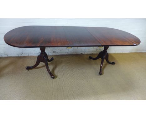 A 19th century mahogany D end dining table with one leaf on acanthus carved tripod supports - 229cm x 91cm