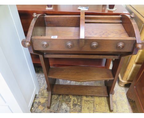 An unusual oak Arts & Crafts centre open bookcase with book trough top, one half compartment - Height 87cm x 69 cm x 43cm 