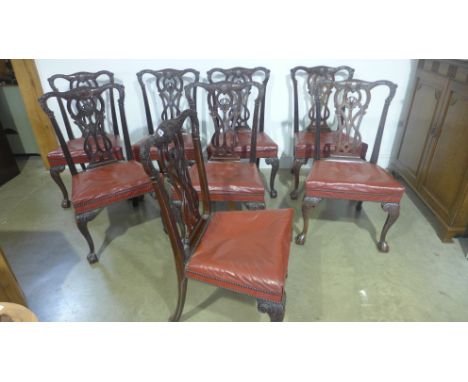 A set of eight good quality early 20th century mahogany dining chairs in the Chippendale style with acanthus and shell carvin