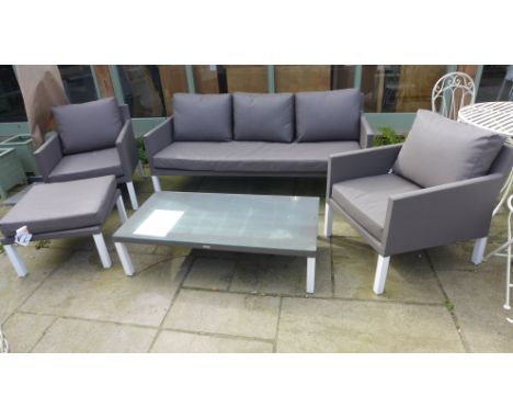 A Life Outdoor Living three seater sofa with two armchairs, footstool and coffee table - 100% waterproof cushions RRP £1999