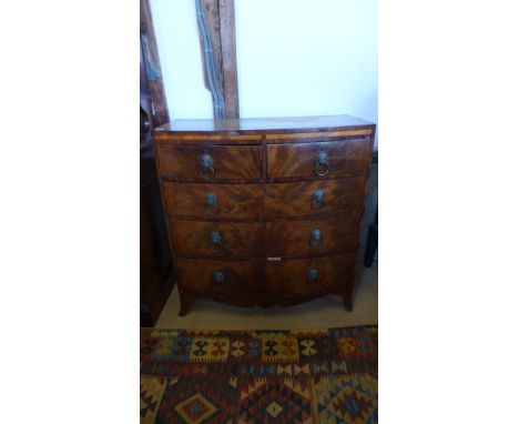 A Georgian mahogany bowfronted five drawer chest on splayed bracket feet - Height 107cm x Width 100cm x Depth 50cm
Provenance