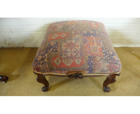 A 19th century walnut stool on carved cabriole legs - Height 42cm x 54cm x 54cm