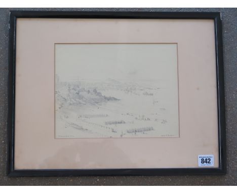A pencil sketch of Porthminster Beach, St Ives by Dorothy E Bradford - 42cm x 32cm
